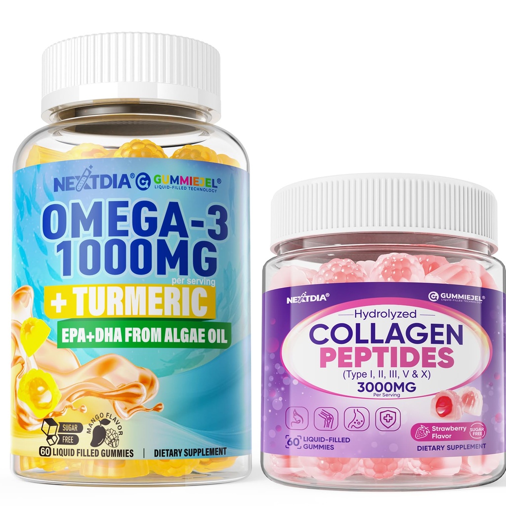 Collagen, Omega-3 Gummies + Turmeric, 2 Pack