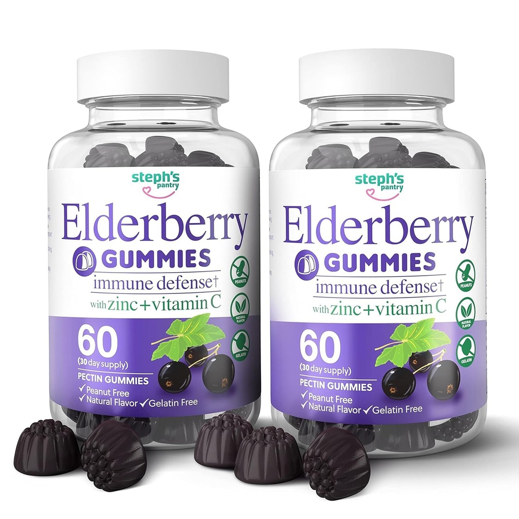 Vlierbessen Gummies met vitamine C en zink - Immune Booster Vlierbessen Gummies voor volwassenen en kinderen - Vegan Natuurlijke Ingrediënten Defense Multivitamines met Antioxidant Ondersteuning (120 Gummies)