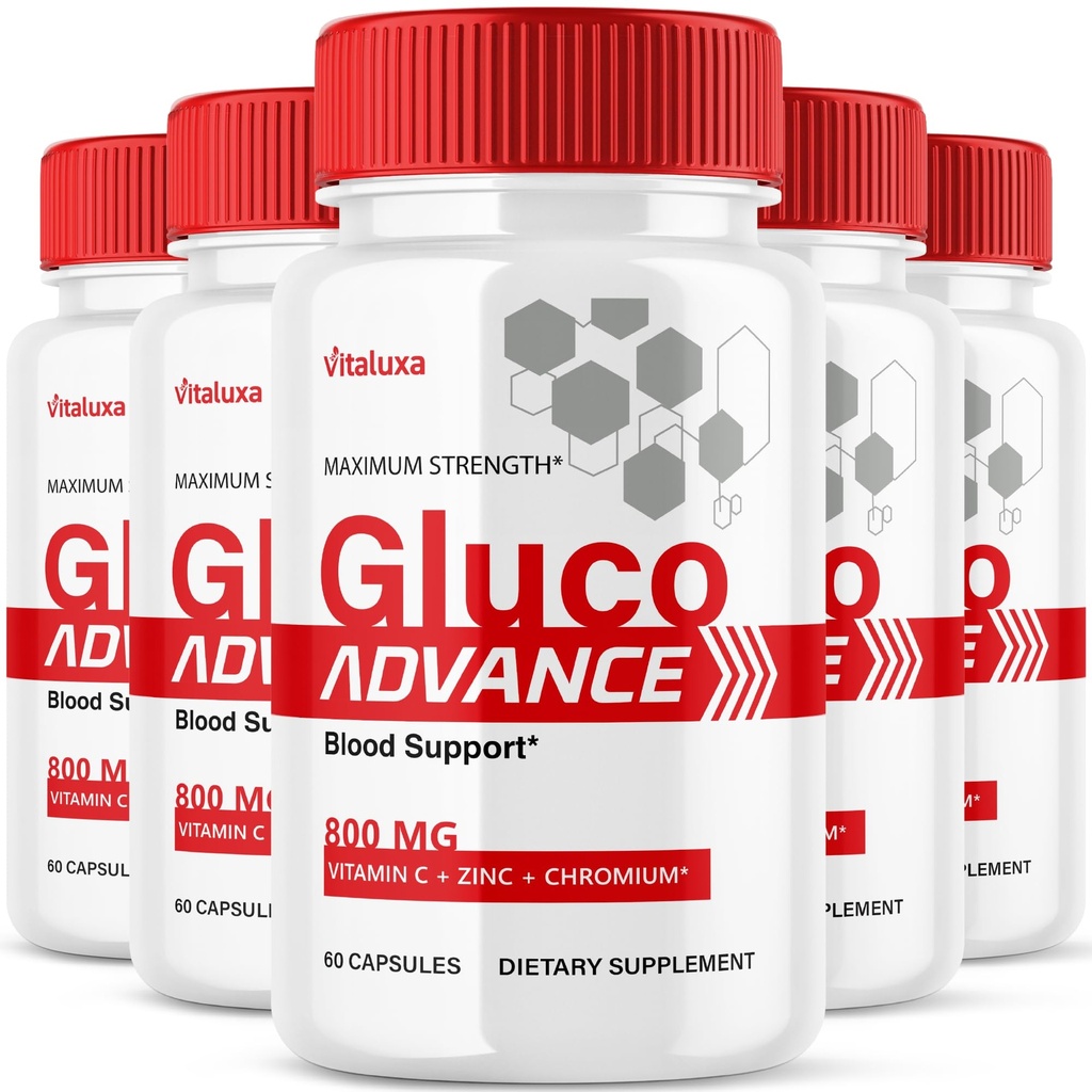 (5 Pack) Gluco Advance Capsules, Gluco Advanced Blood Support Supplement GlucoAdvance Pills for Joints, GlucoseAdvance Premium Blend Flow Balance All Natural Formula Overall Health Wellness (300 Ct)