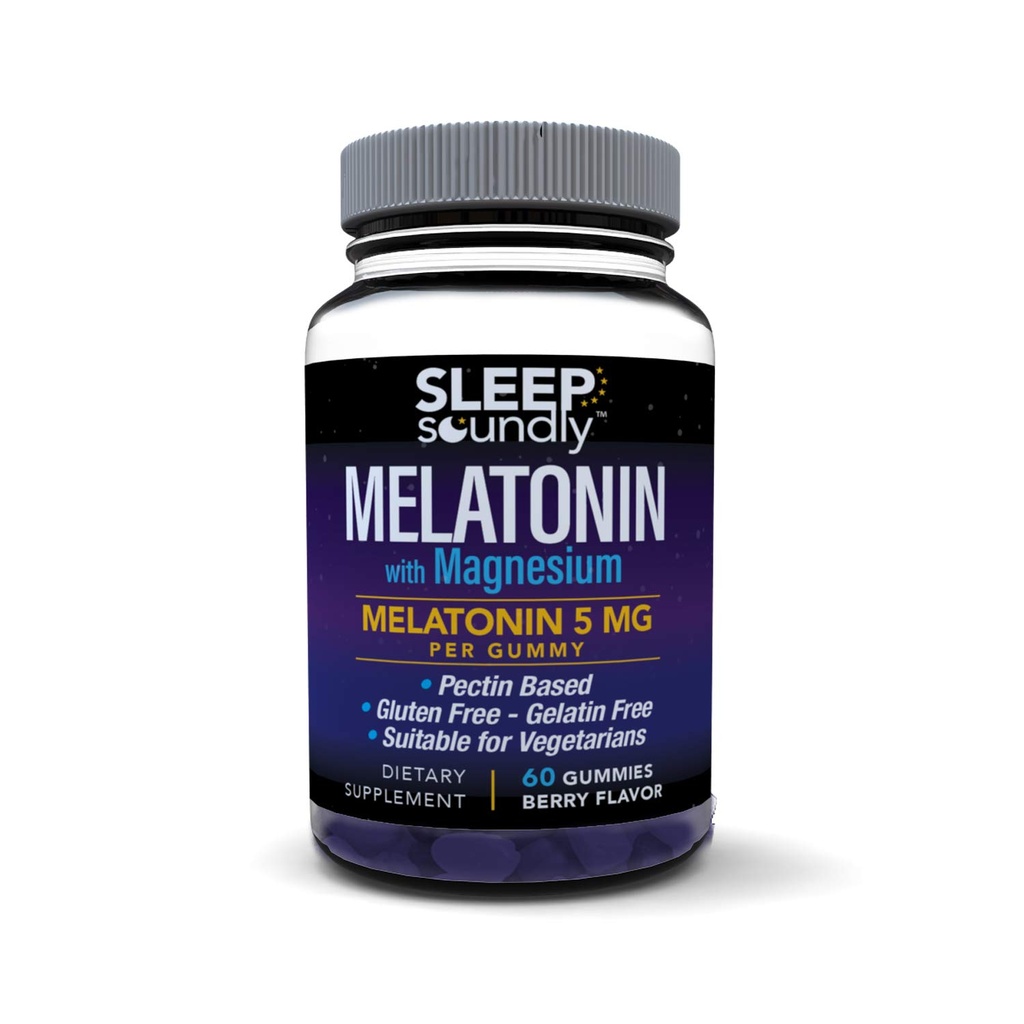 Sleep Soundly Melatonin and Magnesium Gummies, Melatonin 5 Mg, Gluten Free - Gelatin Free, 60 Gummies, Purple, Berry, 60 Count