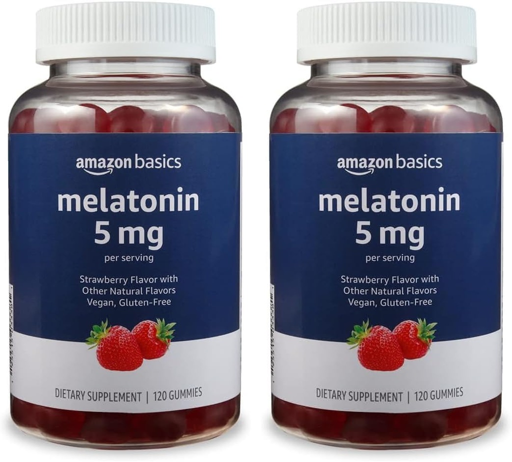 Basics Melatonine 5mg, 120 Gummies (2 per portie), Aardbei (voorheen Solimo) (verpakking van 2)