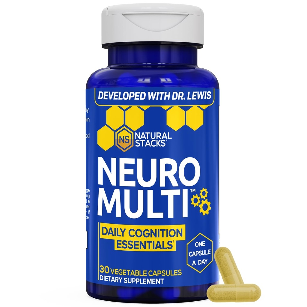 NATURAL STACKS NeuroMulti - Multivitamin for Women & Men - Supports Daily Cognition - One Capsule Per Day - CoQ10 200mg for Brain Energy Support - 10 in 1 Brain Health Complex - 30 Capsules