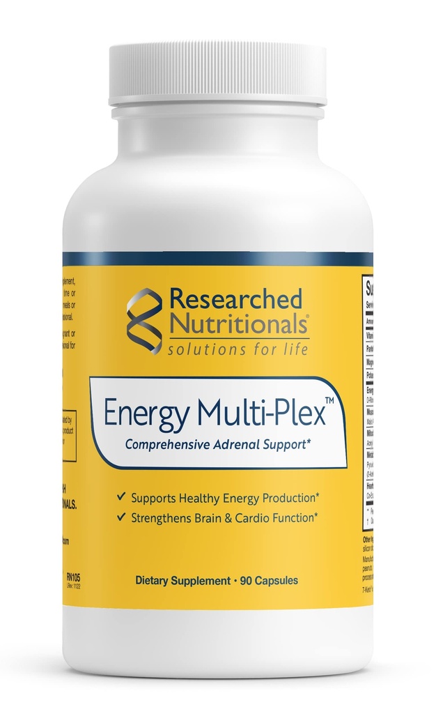 Researched Nutritionals Energy Multi-Plex - Adrenal Health, Energy Support & Cognitive Supplement with 14 Researched Ingredients - Vegan Energy Supplements (90 Capsules)