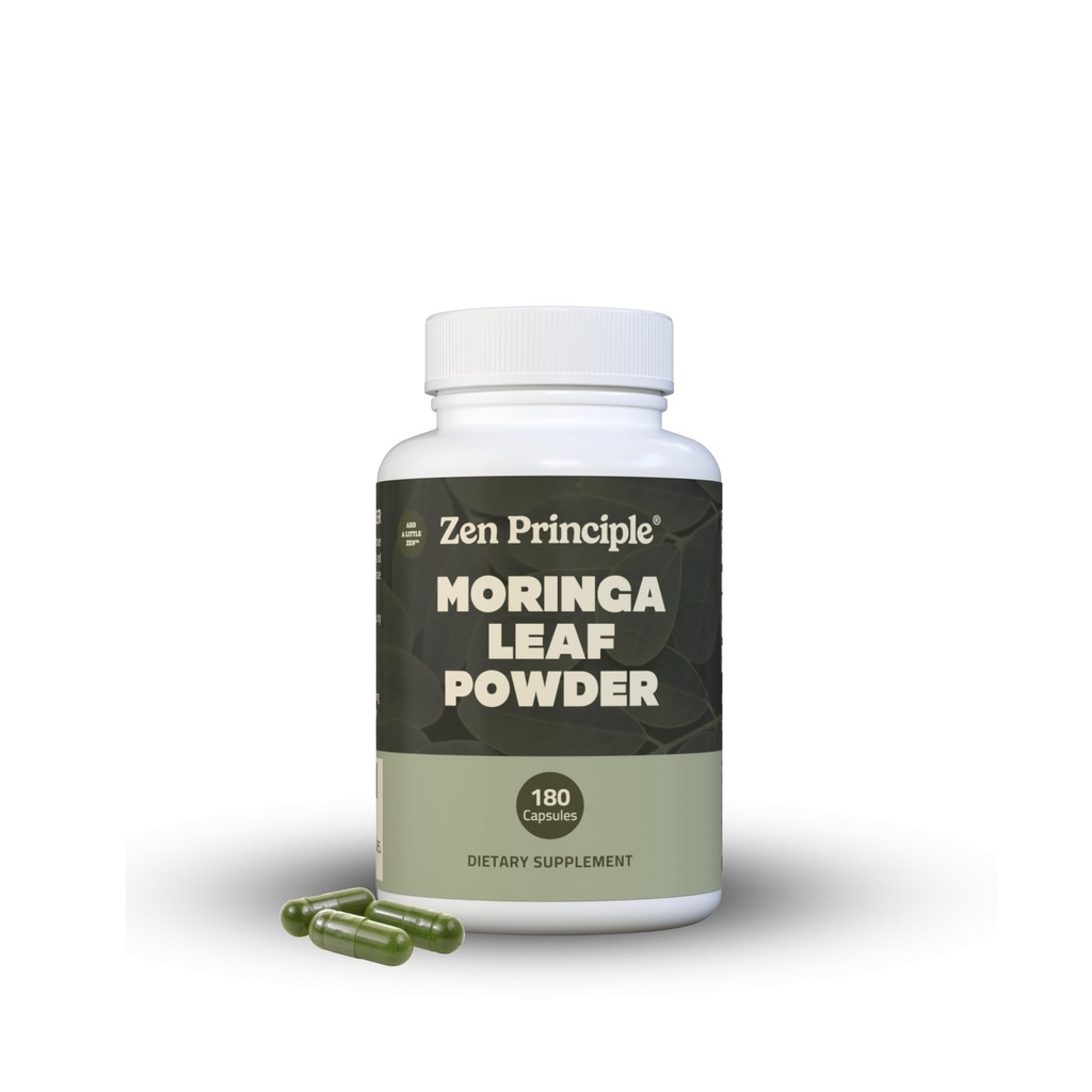 Zen Principle Organic Moringa Oleifera. Ultra-Premium. Provides an All Natural Energy Boost and Multi-Vitamin. A Raw Superfood, Vegan, No GMO and Gluten Free. 180 Capsules.