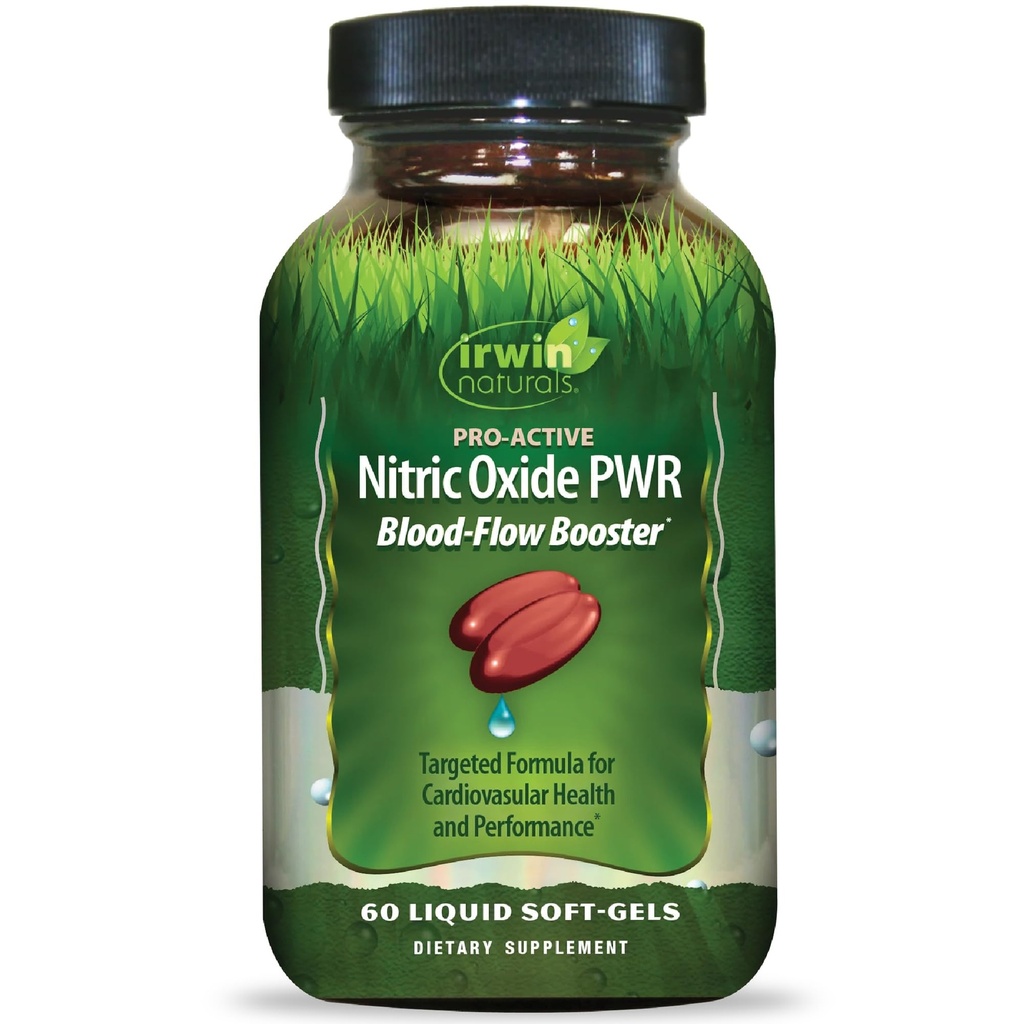Irwin Naturals Pro-Active Nitric Oxidative PWR - 60 Liquid Soft-Gels - Blood-Flow Booster with L-Citrulline, Beetwortel & Red Saw