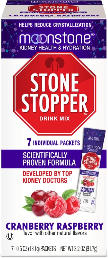 Moonstone Nieren Stone Stopper Drink Mix Cranberry Raspberry, Outperforms Chanca Piedra & Nieren Ondersteuning Supplementen, Ontwikkeld door Urologen om Nierstenen te voorkomen & Verbeteren Hydration, 7 dagen aanbod