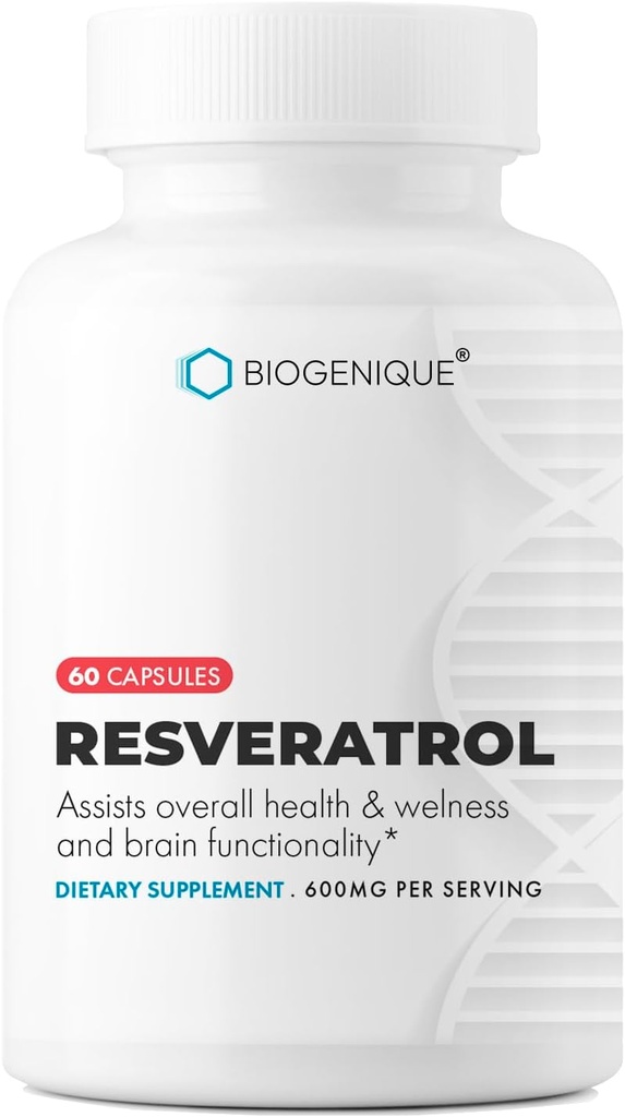 Resveratrol 600mg Krachtige antioxidanten en trans-resveratrol uit polygonum wortelextract, bevordert anti-aging en cardiovasculaire ondersteuning, 60 capsules - Made in USA - Vegan, non-GMO, glutenvrij