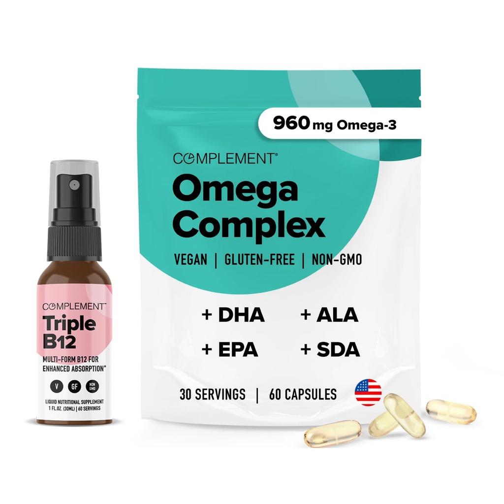 Complement Omega Complex & Triple B12 Spray Bundle – Complete Vegan Omega-3 and B12 Supplementation for Enhanced Energy and Wellness