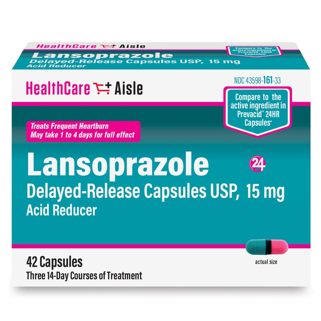 HealthCareAisle Lansoprazol 15 mg - 42 Capsules met vertraagde afgifte - Acid Reducer, Treats frequent Heartburn