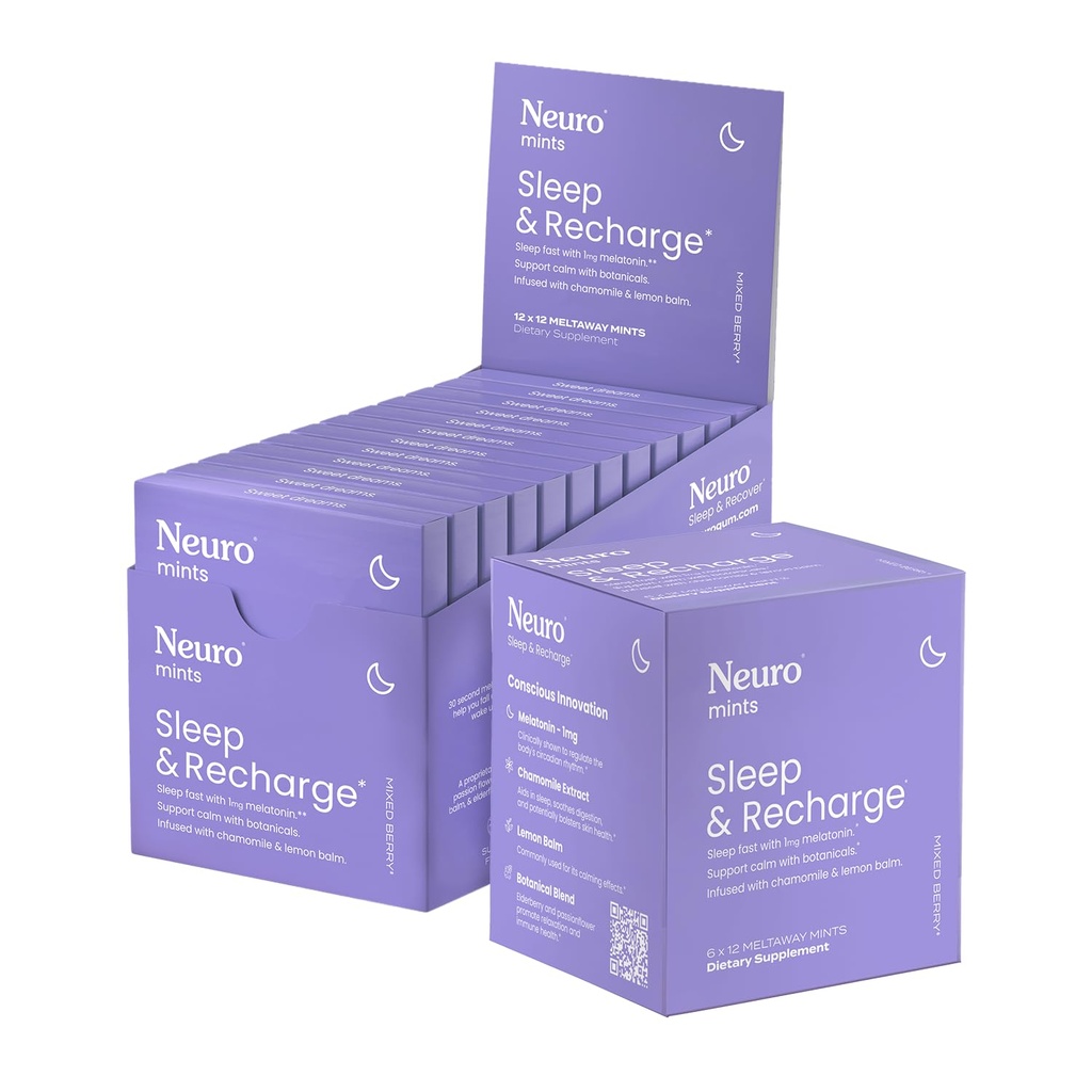 Neuro Rest & Relaxation Set – 1mg Melatonin Meltaway Mints (72 Pieces) + Extended Supply Melatonin Tablets (144 Pieces) – Sugar Free Fast-Dissolving Nighttime Aid with Chamomile, Lemon Balm & Elderber