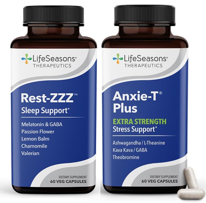 LifeSeasons Anxie-T Plus - Extra Strength with Sleep Support - Supports Mood & Mental Focus - Feel Calm & Relaxed - Eases Tension & Nervousness, Ashwagandha, Kava, GABA & L-Theanine - 120 Capsules