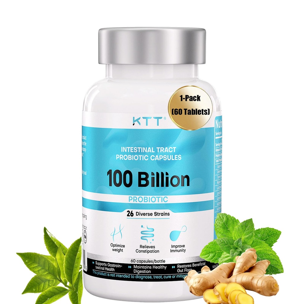 KTT Probiotics 100B CFU, 26 Strains for Gut Health & Immune Support, Promotes Digestive Balance & Regularity, Acid-Resistant Capsules, Vegetarian, 60 Count for Men & Women