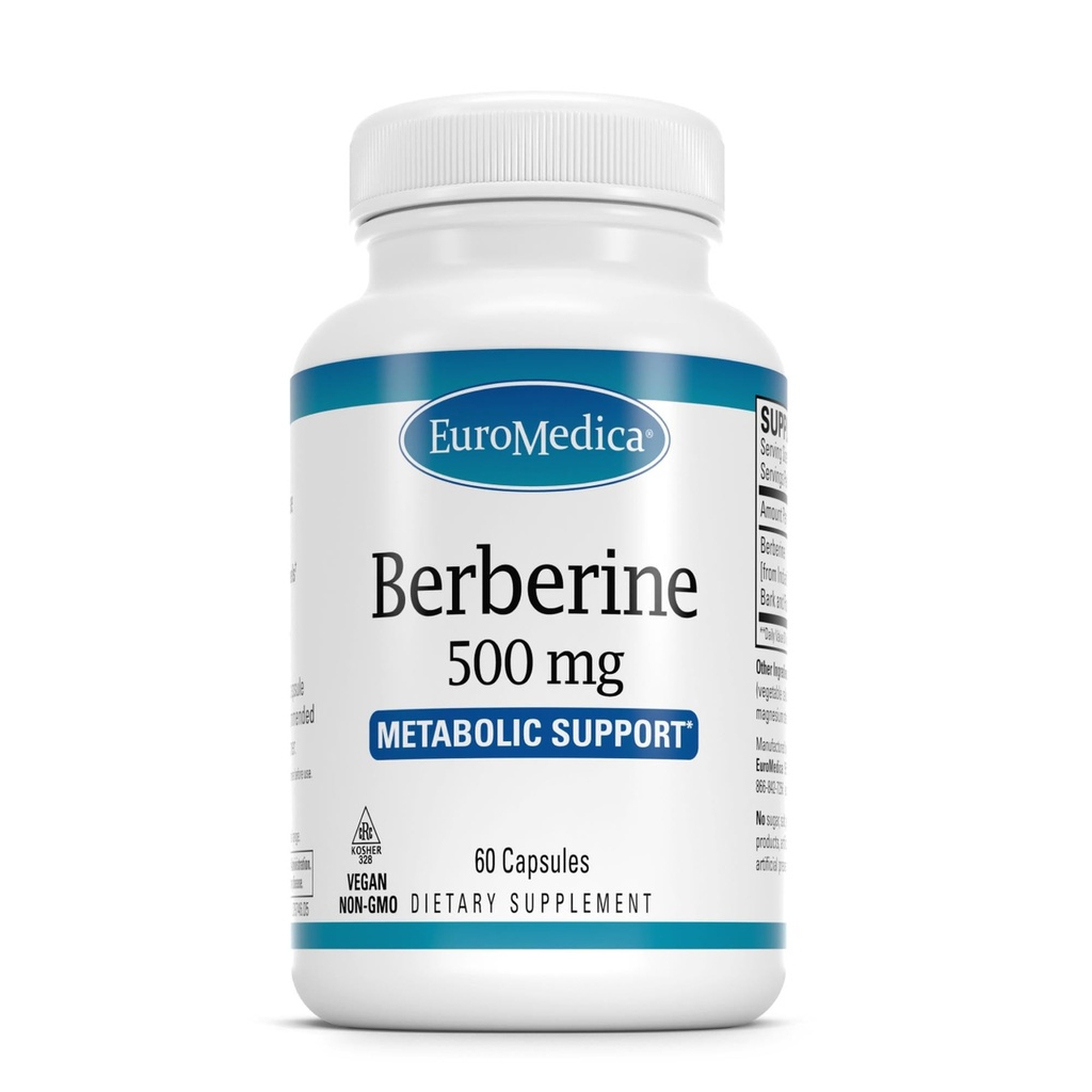 EuroMedica Berberine 500 mg - Brain & Liver Health Support Supplement - Dietary Supplement with Indian Barberry Root Extract - Vegan Capsules for Metabolic Health Support - 60 Capsules