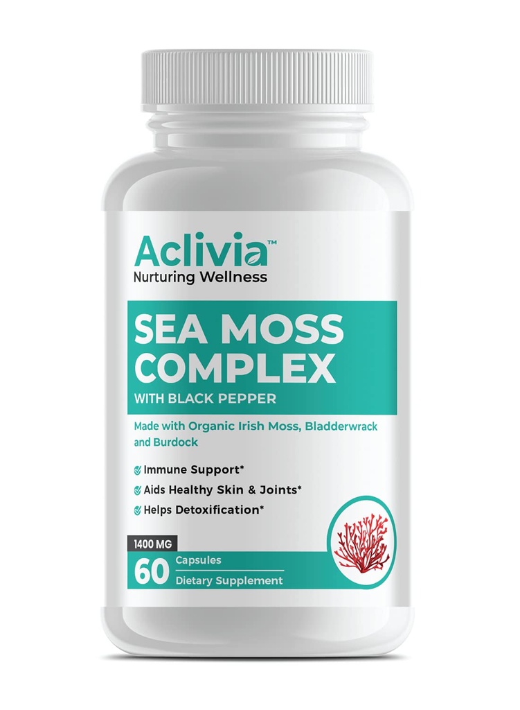 Organic Irish Sea Moss Capsules with Bladderwrack & Burdock Root - 102 Minerals Sea Moss Supplement - Thyroid Support, Immune Boost - Non-GMO (60 Count)