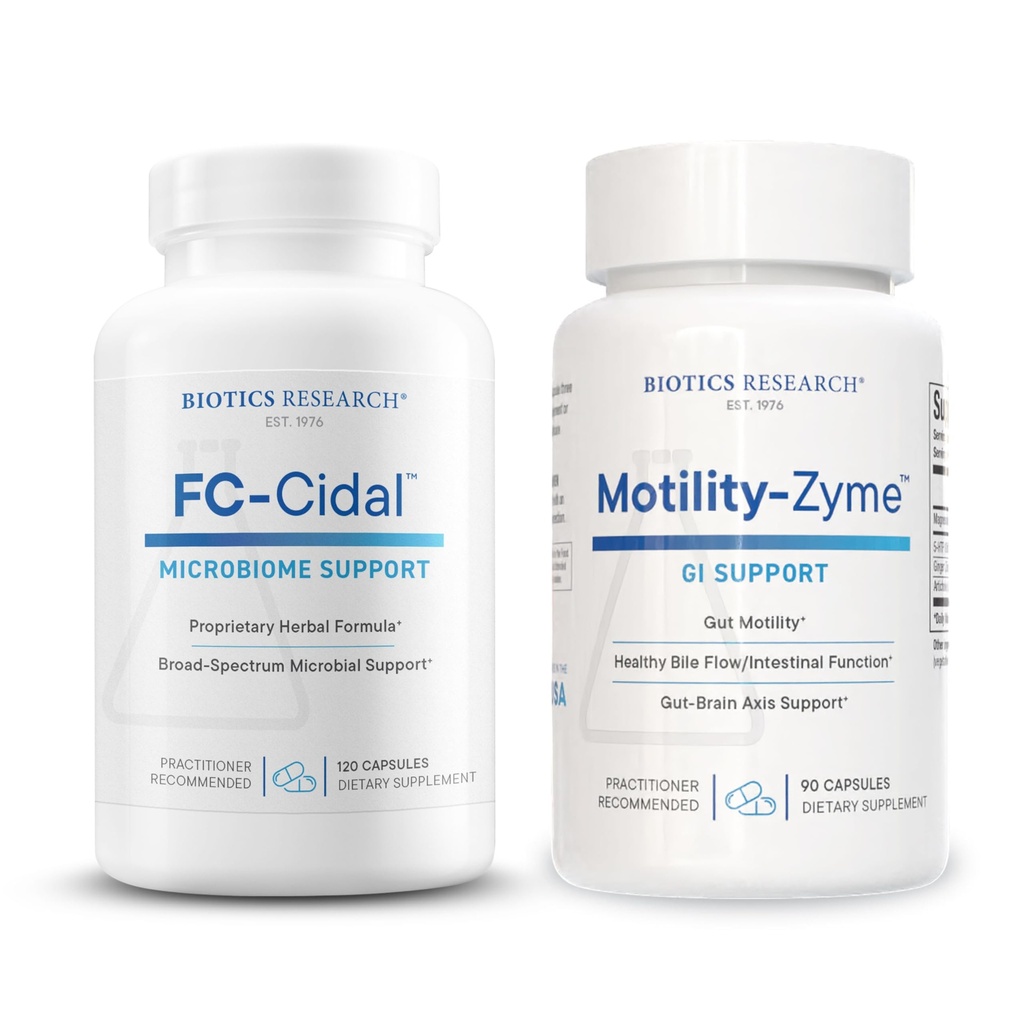 Biotics Research FC-Cidal Herbal Blend for Digestive & Immune Support + Motility-Zyme Digestive Motility Support Formula – 120 Caps & 90 Caps