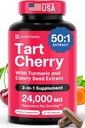 3 in 1 Tart Cherry Extract Capsules with Turmeric & Celery Seed for Feet & Joint Support Uric Acid Flush Cleanse & Purge Pills, 60 Veggie Capsules Manufactured in USA