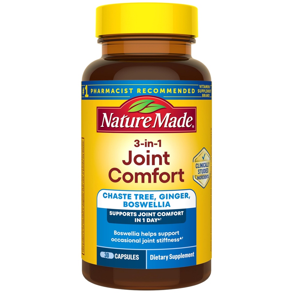 Nature Made 3-in-1 Joint Comfort Capsules, Chaste Tree, Ginger & Boswellia, Joint Supplements for Men and Women, 30 Capsules, 30 Day Supply