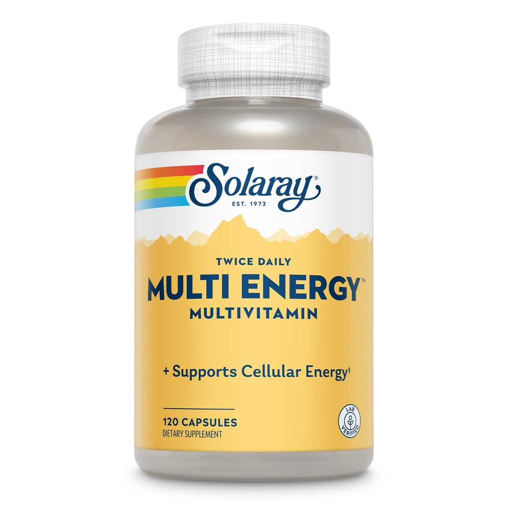 SOLARAY Twice Daily Multi Energy Multivitamin, Iron Free | Complete Multi for Immune & Energy Support | Non-GMO | 120ct (60 Serv, 120 CT)