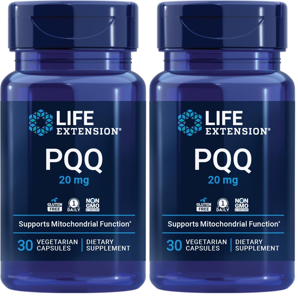 Life Extension PQQ, pyrroloquinoline Quinon, 20 mg, bevordert de groei van nieuwe Mitochondria, Glutenvrij, Niet-GMO, Vegetarisch, 1 Dagelijks, 30 Capsules (verpakking van 2)