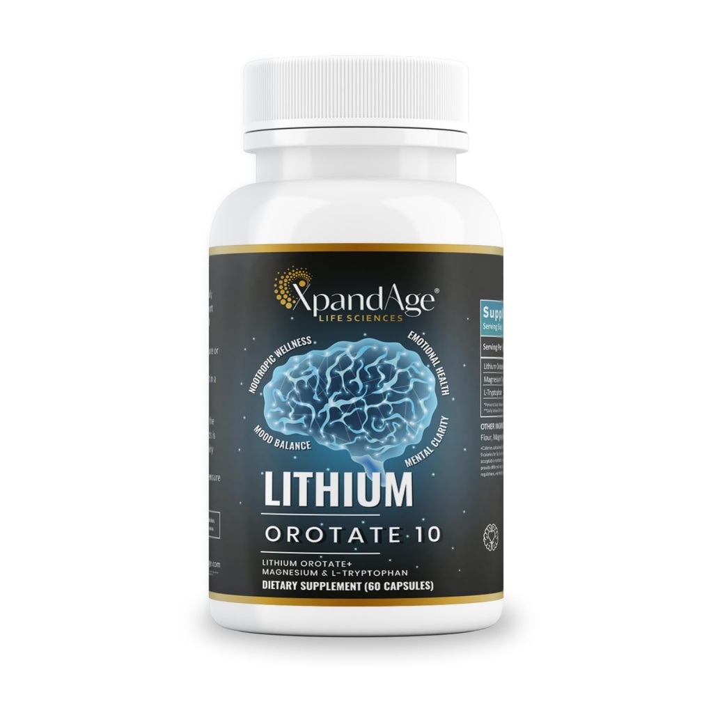 Lithium Orotate 10mg with Magnesium Taurate and l tryptophan for Essential Trace Mineral, Brain Health,m*oo*d* Support and Immunity|60 Days Supply|Made in USA