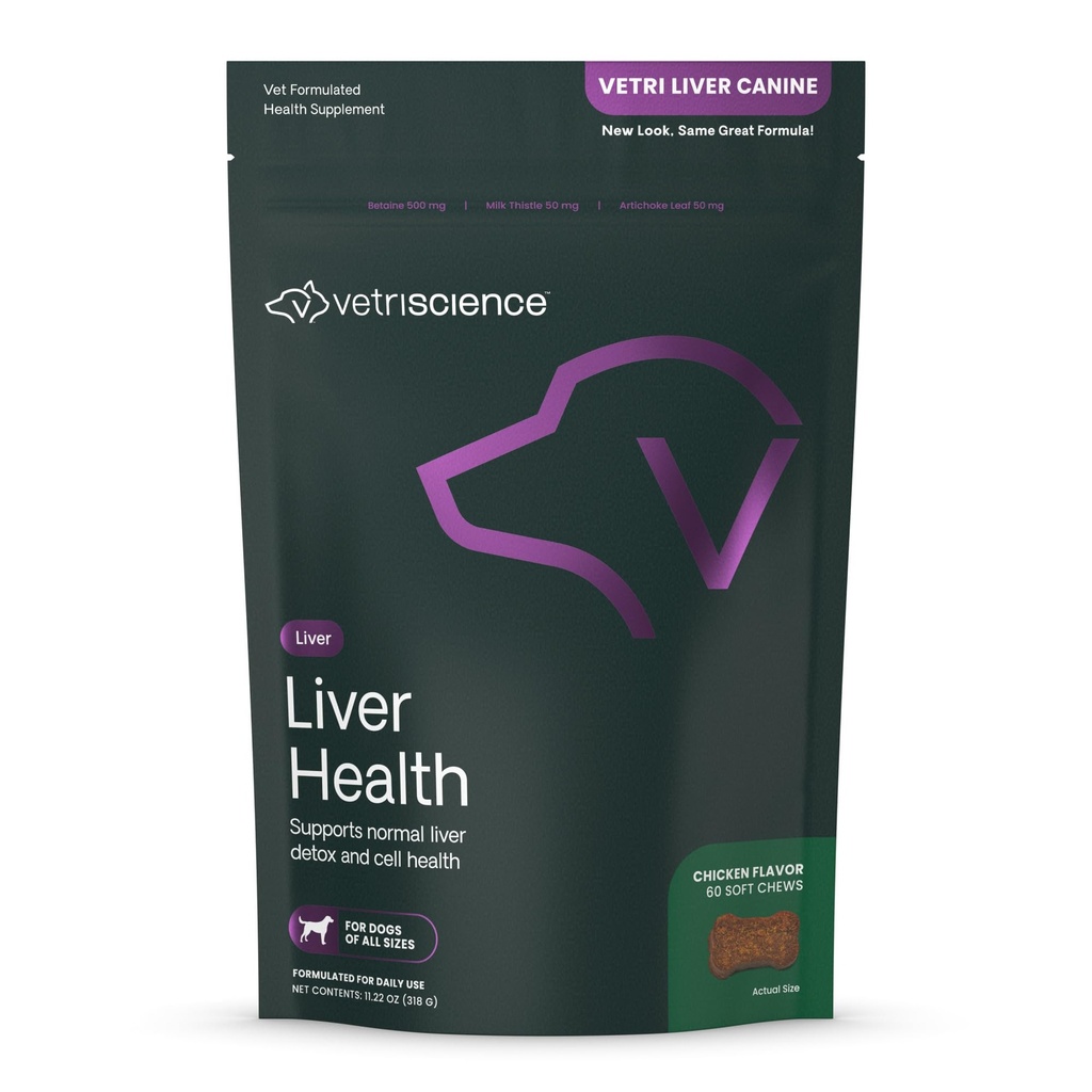VetriScience Lever Gezondheid Kauwt met melk distel, Vetri Lever Detox Supplement voor honden, Kurkuma en Artichoke Blad voor lever ondersteuning en ontgifting, Kip, 60 Tellen
