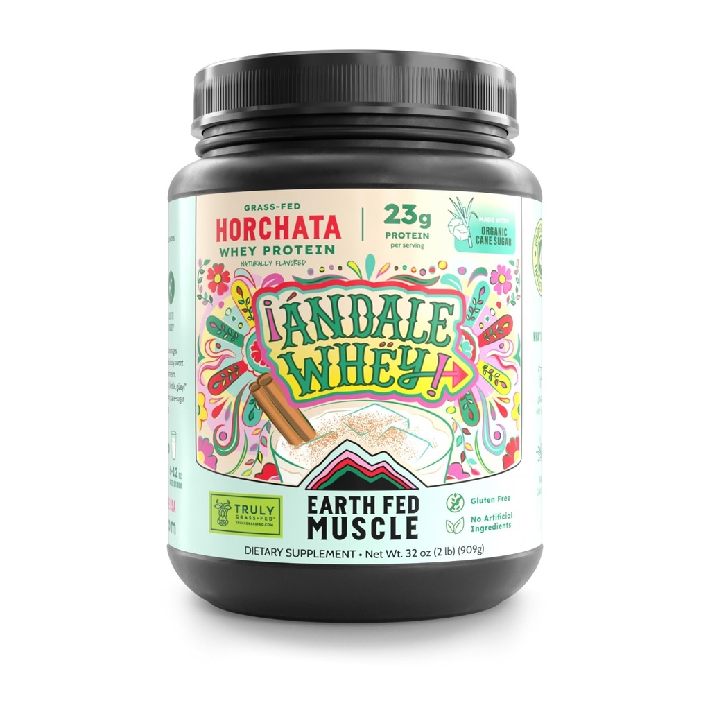 Earth Fed Muscle Grass-Fed Whey Protein Isolate – Horchata Flavor | 23g Protein Per Serving | No Artificial Sweeteners, Soy Free, Gluten Free | Non-GMO | 2 lb, 25 Servings