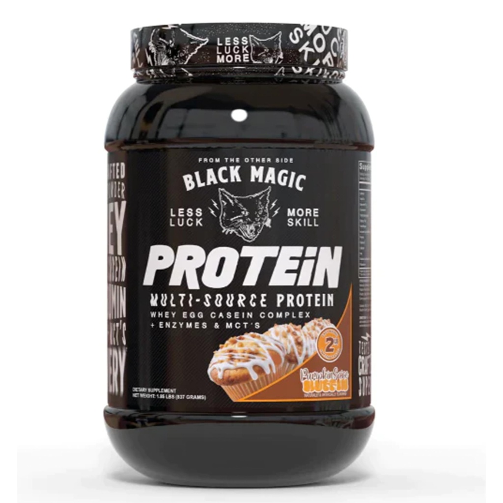 Black Magic Multi-Source Protein - Pre Workout and Post Workout - 2LB - 23g Protein - Whey, Egg Albumin Enzymes, Micellar Casein & MCTs (Pumpkin Spice Muffin)