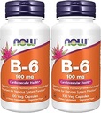 NOW Supplementen, vitamine B-6 (Pyridoxine HCl) 100 mg, cardiovasculaire gezondheid*, 100 Veg Capsules (verpakking van 2)