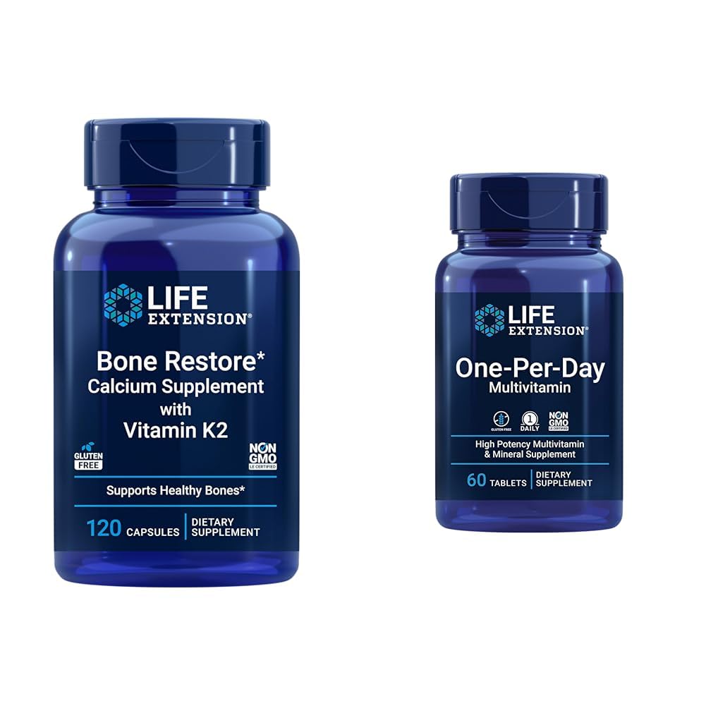 Life Extension Bone Restore + Vitamin K2 Vitamins & Minerals Maintain Bone Health & Strength & One-Per-Day Multivitamin – Packed with Over 25 Vitamins