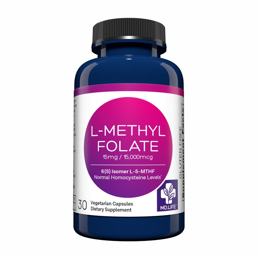 MD Life L-Methylfolaat 15 mg Supplement - Professional-Grade Active L Methylfolaat Supplement - 30 Capsules - L-Methylfolaat 15mg - Maximale Potentie MTHFR W/Essential Aminozuren