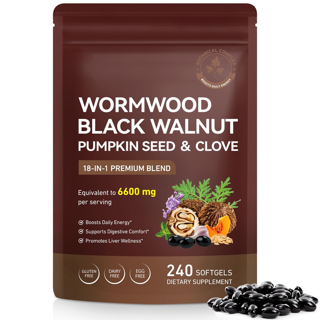 FANSHI Wormwood Black Walnut Clove Cleanse for Humans,18-in-1 Premium Herbal Blend Capsules, Supports Cleanse & Digestive Health, 240 Softgels