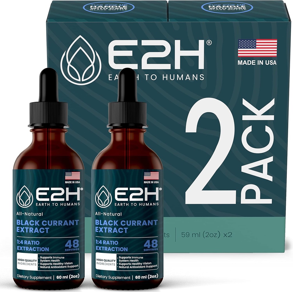 E2H Natural Black Currant Extract, Cold Pressed Black Currant Seed - Immune System Health - Fast Absorbing Liquid (2 flessen)