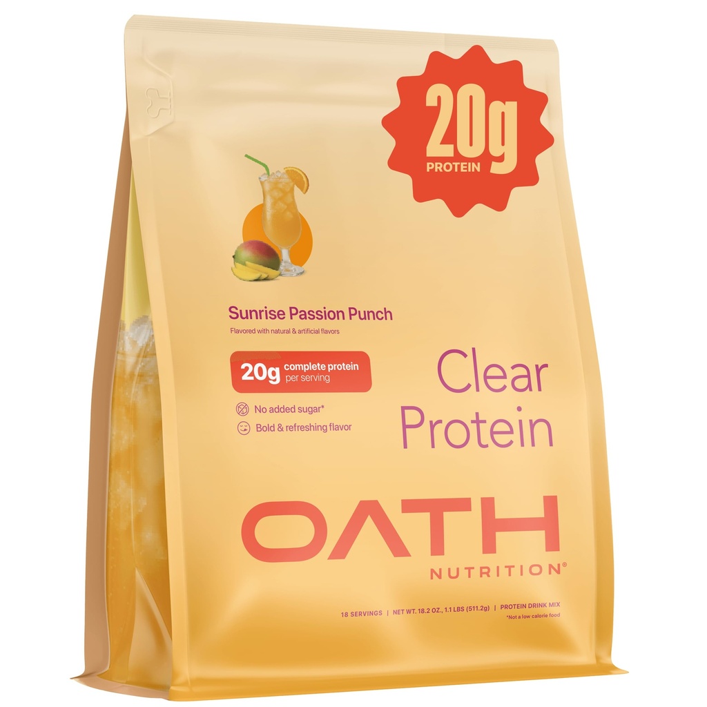 Oath Nutrition Clear Whey Isolate Protein Powder, Sunrise Passion Punch, 20g Complete Protein per Serving, No Added Sugar, Grass-Fed, 18 Servings