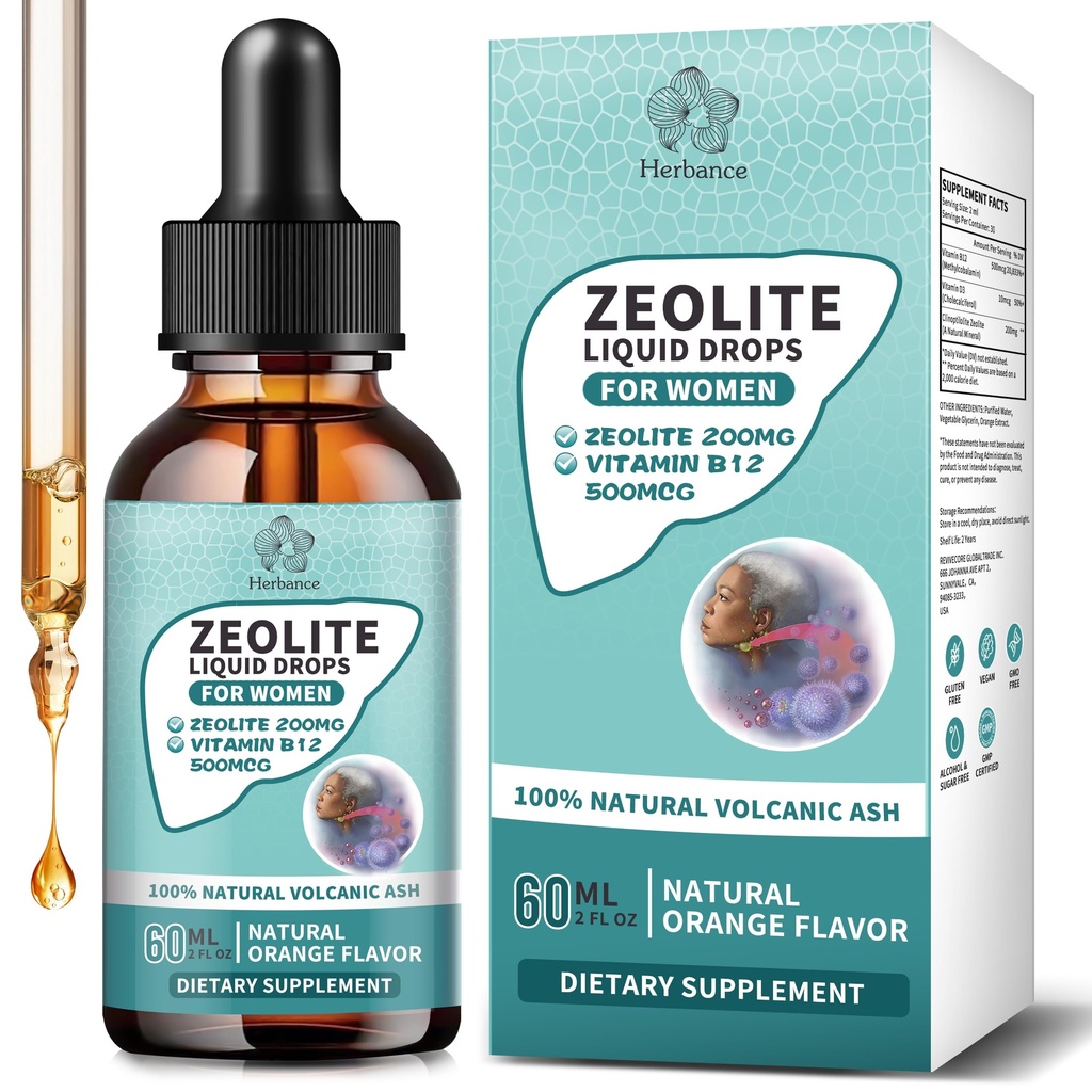 Zeolite Drops for Women,Adults and Kids- Clinoptilolite Zeolite Liquid Drops with Vitamin B12 & D3 - Heavy Metal Support, Immune Health, Natural Metabolism, Energy & Clear Skin - 30 Day Vegan Supply
