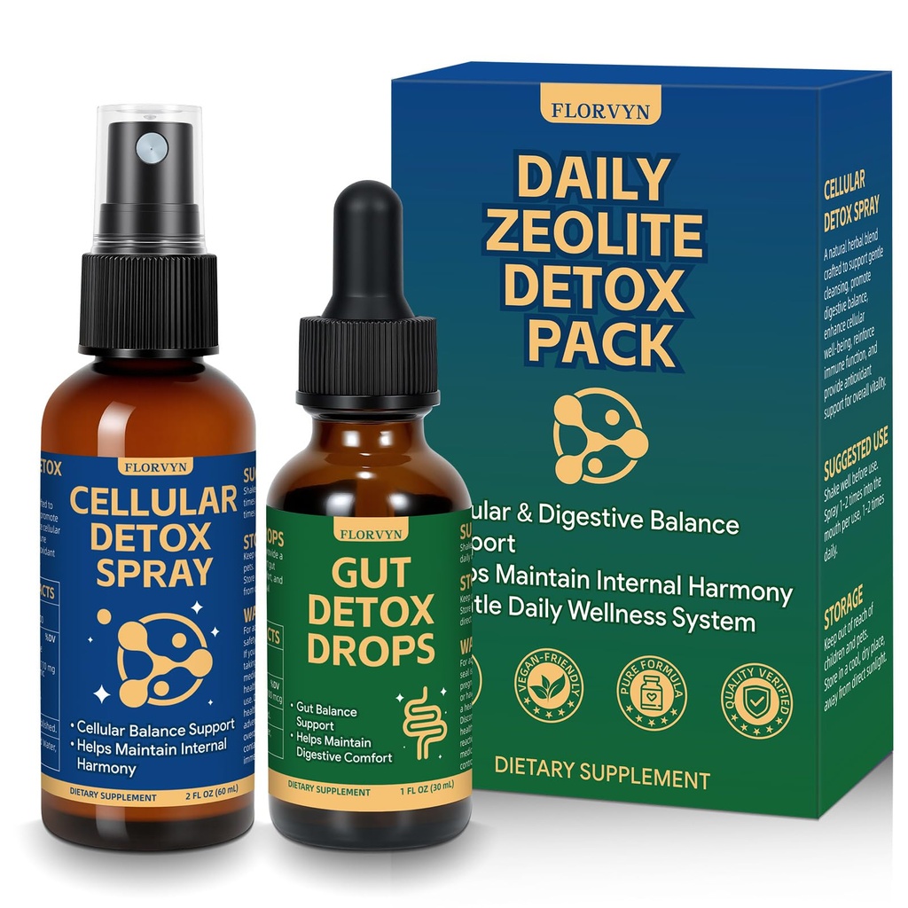 Zeolite Detox Pack with Gut Drops & Cellular Spray – Dual-Formula Mineral & Botanical Support for Digestive Balance, Overall Immune Health and Daily Internal Wellness