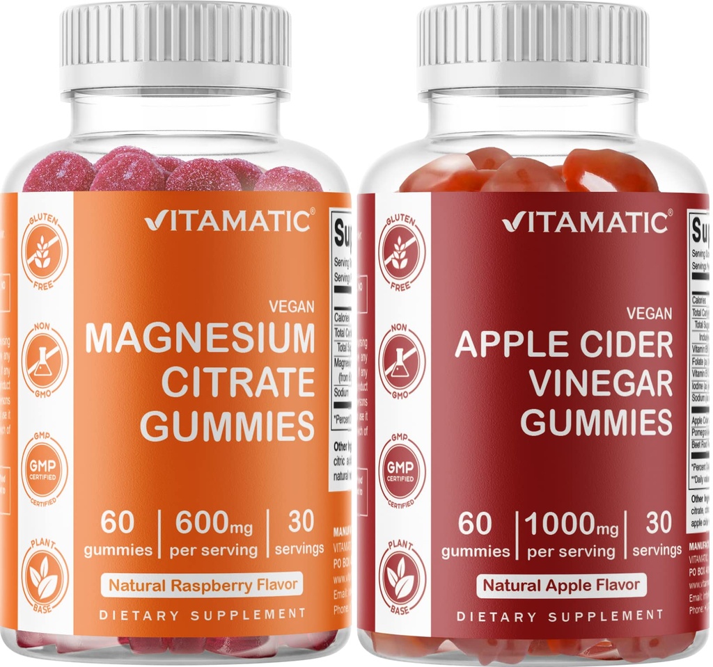 Vitamatic Magnesium & Apple Cider Vinegar Gummies - 60 Veganisten tellen elk