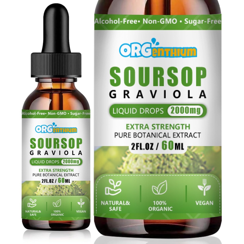 Soursop Graviola Liquid Drops - Cellular Support & Regeneration, Immune & Liver Health, Sleep Aid & Antioxidant - Soursop Extract, Sugar-Free & Gluten-Free, 2 Fl Oz