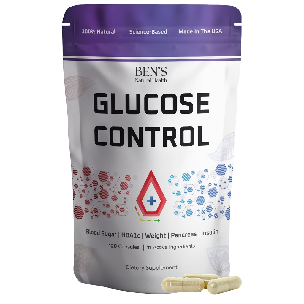 Ben's Natural Health Glucose Control Supplement with Berberine, Chromium, Inositol, Magnesium, 12 Ingredient Complex for Glucose and Carbohydrate Metabolism Support, 120 Capsules