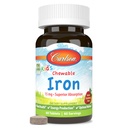 Carlson - Kauwbaar ijzer voor kinderen, 15 mg, superieure absorptie, bloedgezondheid, energieproductie en optimale wellness, natuurlijke aardbeiensmaak, 60 tabletten