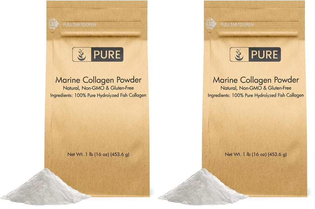 PURE ORIGINAL INGREDIENTS Marine Collagen Powder (1 lb) Natural & Unflavored, Protein Peptides, Resealable Bag (Pack of 2)
