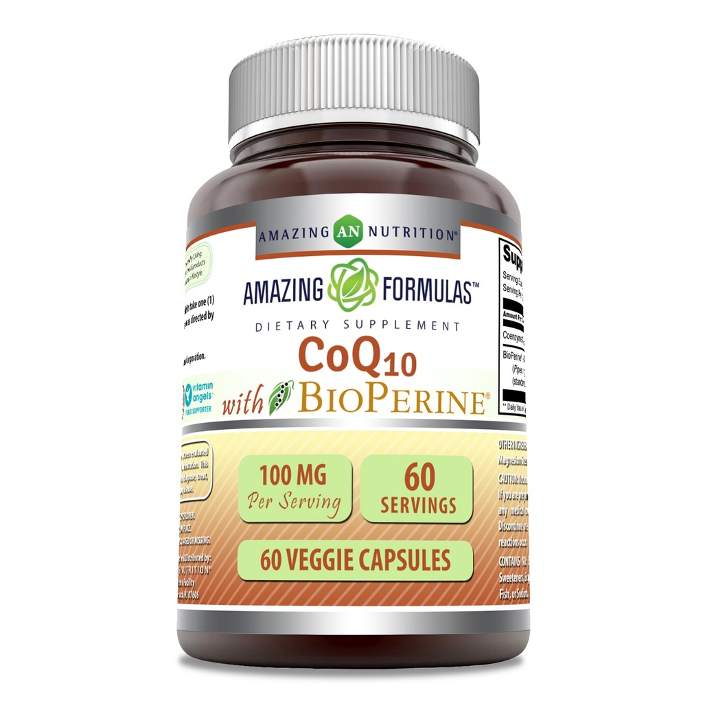 Amazing Formulas CoQ10 with Bioperine | 100 Mg Per Serving Supplement | 60 Veggie Capsules | Non-GMO | Gluten Free | Made in USA