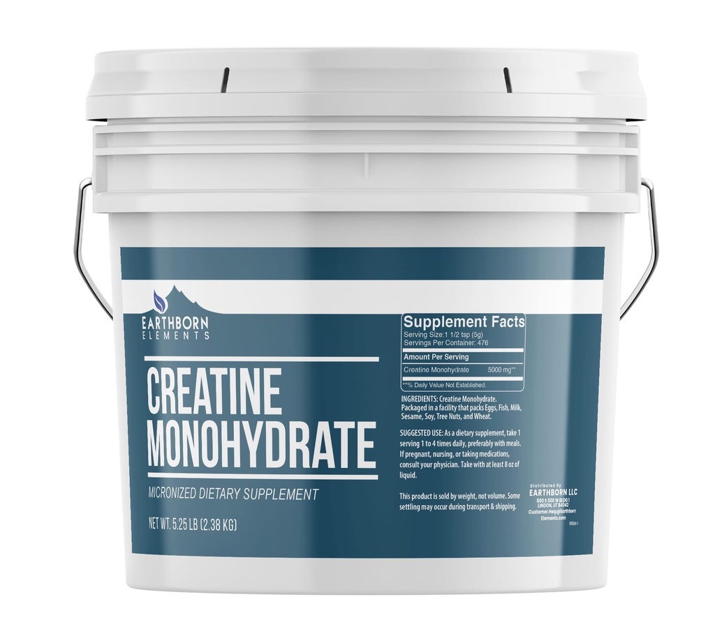 Earthborn Elements Creatine Monohydraat Powder 1 Gallon Bucket, Micronized & Unflavored, Dieet Supplement, Geen Additieven (84 Ounce)