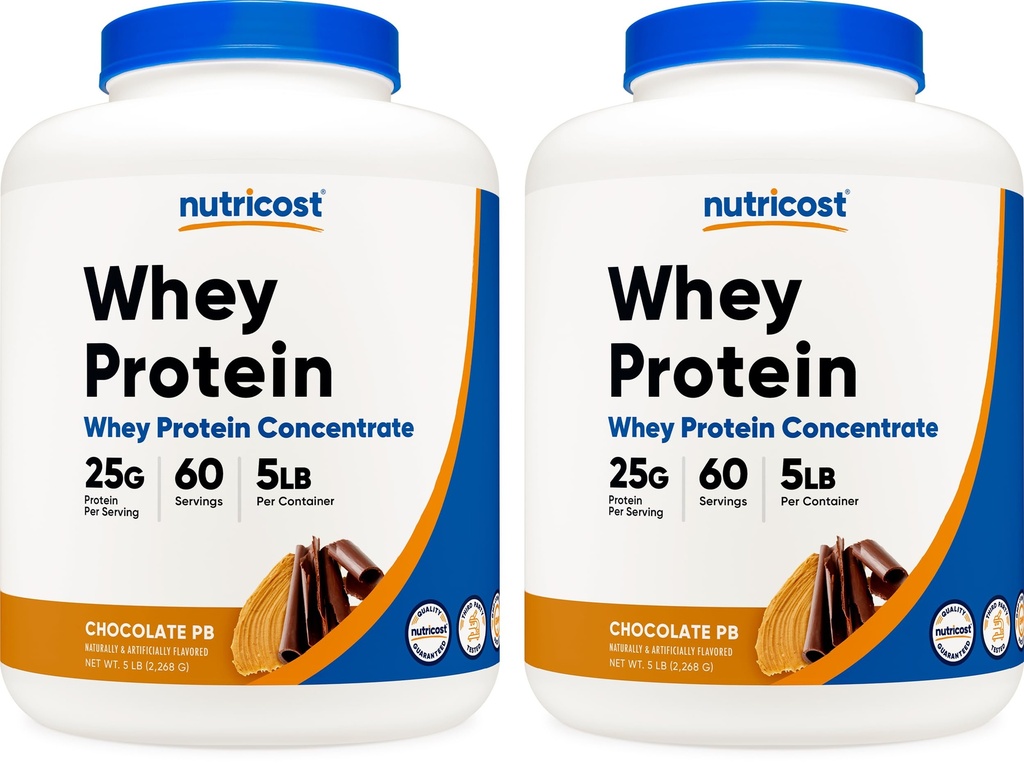Nutricost Whey Protein Concentrate (Chocolate Peanut Butter) 5LBS - Gluten Free & Non-GMO (Pack of 2)