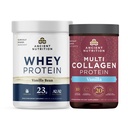 Ancient Nutrition Grass-fed Whey Protein Powder, Vanilla Bean, 20 Servings + Multi Collagen Peptides Protein Powder, Vanilla, 24 Servings