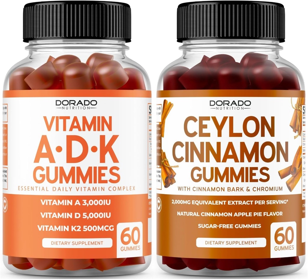 ADK Gummies Vitamin D3 K2 (60 Gummies) - Supplement met D & K - 10 Vegan Supplement - Ceylon Cinnamon (60 capsules) Digestie Algemene Wellness Ondersteuning - Ceylon Supplementen - Vegan & Made in USA