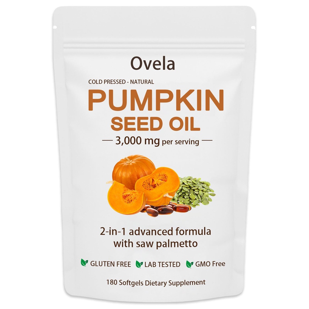 Ovela Pumpkin Seed Oil Capsules with Saw Palmetto, Organic Pumpkin Seeds Oil Supplement for Hair Growth, Heart, Skin Elasticity, Cold-Pressed | Non-GMO | Gluten Free | 180 Softgels (1)
