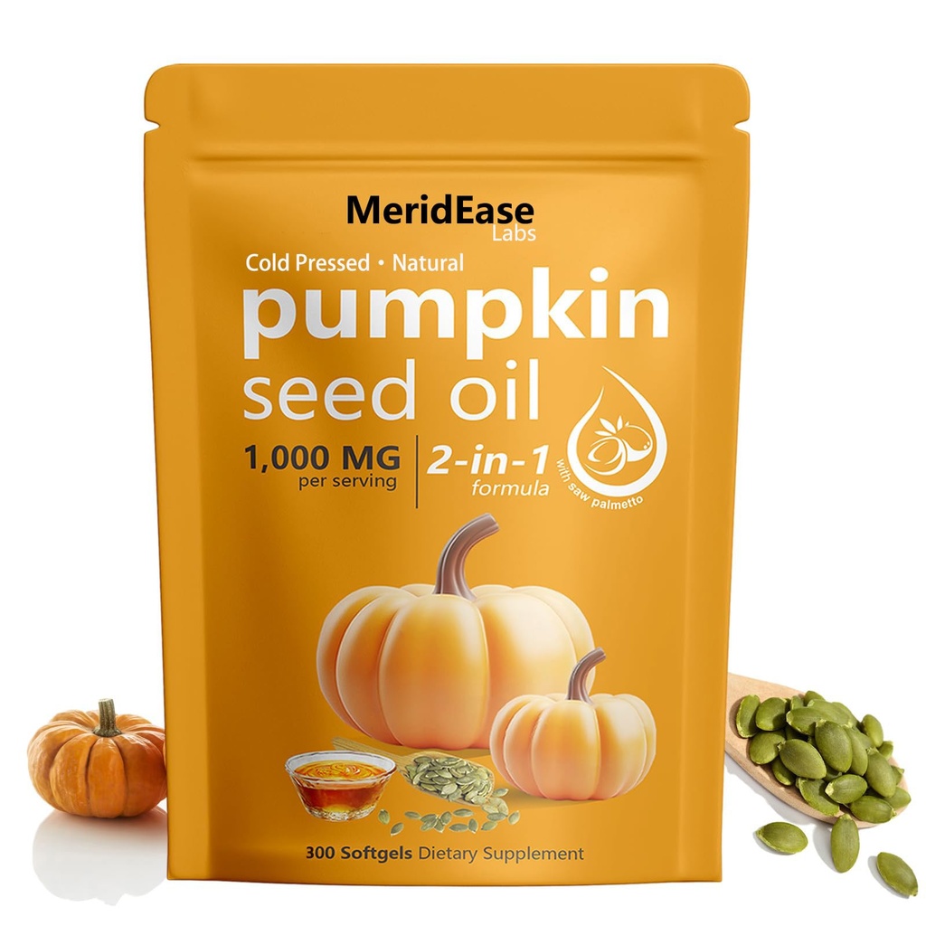 Pumpkin Seed Oil – 1000 MG Per Serving, 2-in-1 Formula with Saw Palmetto, 300 Softgels, for Health Support