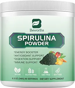 Organic Spirulina Powder, Super Green Powder Juice & Smoothie Mix with Spirulina, Chlorella, Wheat Grass, Digestive Enzymes & Probiotics for Immune Support, Digestion Health -Vegan