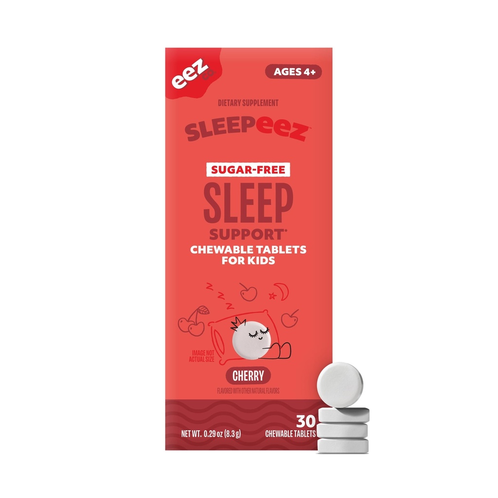 Lolleez Sleepeez Kids Sugar-Free 1mg Melatonin Chewable Tablet. Effective Sleep Supplement for Bedtime Support. No Artificial Dyes or Colors, Cherry Flavor – 30 Count