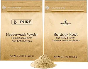 PURE ORIGINEEL INGREDIËNTEN Burdockwortel en bladderwrak poederbundel, 8 oz Elke, Lab-verified, kruidensupplementen